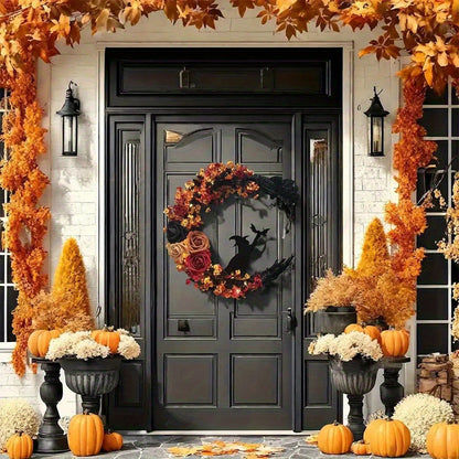 Avelena | Rustikale Hexe Halbmond Blumenkranz für Halloween Türdekoration