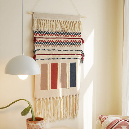 Avelena | Handgewebte geometrische Muster Quasten Wandbehang