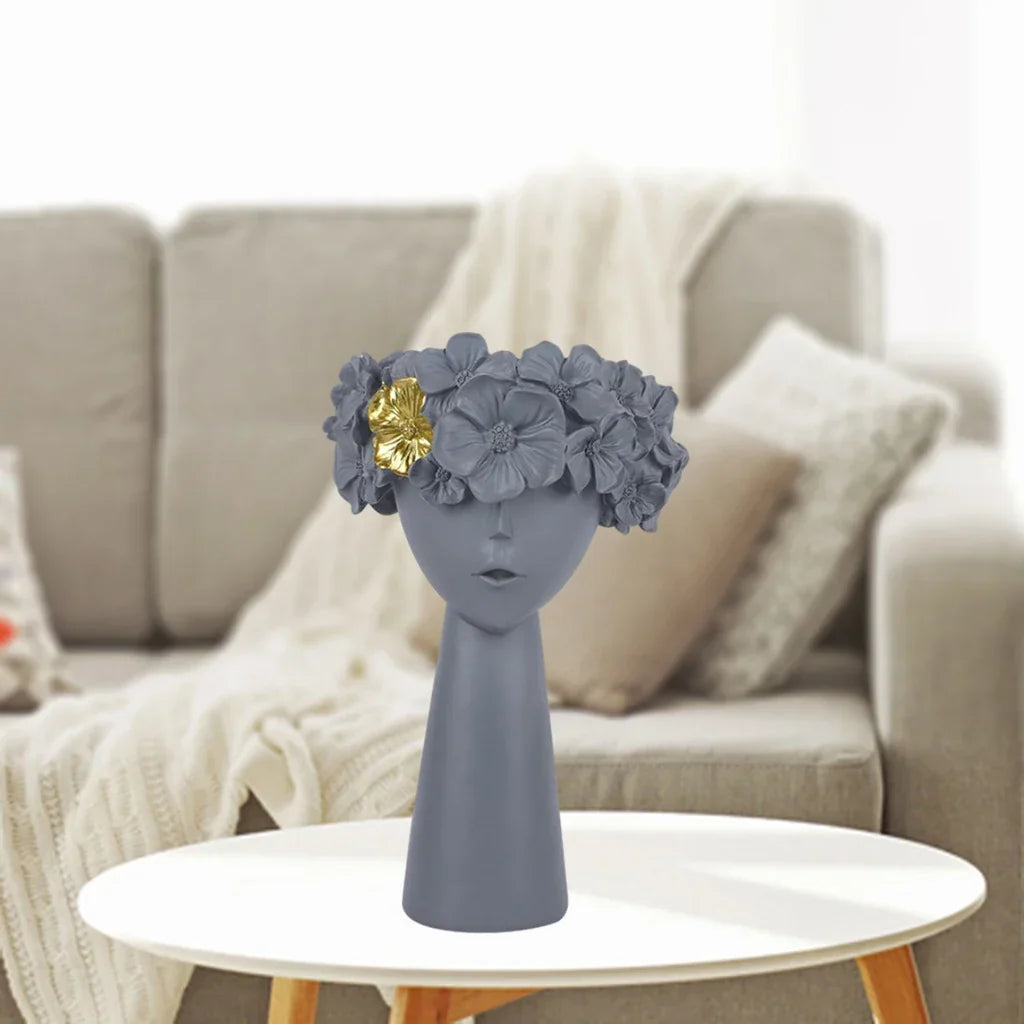 Avelena | Nordic Mädchen Kopf Blume Harz Vase Statue Blume Blumen Vasen für Büro Desktop Trockene Blumen Ornamente Dekor Container