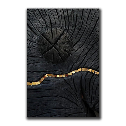 Avelena | Goldschwarz Drei Blumen Ringe Wandkunst Fine Art Leinwanddrucke Moderne Abstrakte Bilder für Urban Loft Luxuriöse Wohnzimmer Dekor