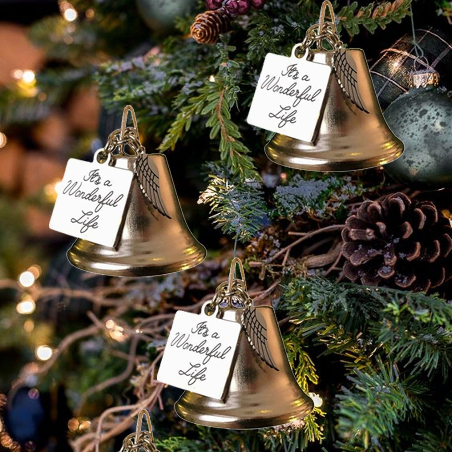Avelena | 🎄Weihnachtsbaum-Gedenkornamente Engel Flügel Glockenanhänger hängende Dekoration
