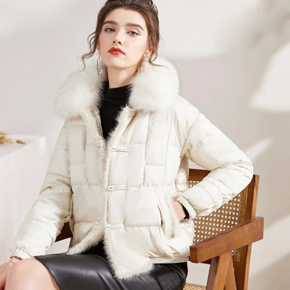 Avelena | Lockere Vintage-Jacke mit Fellkragen