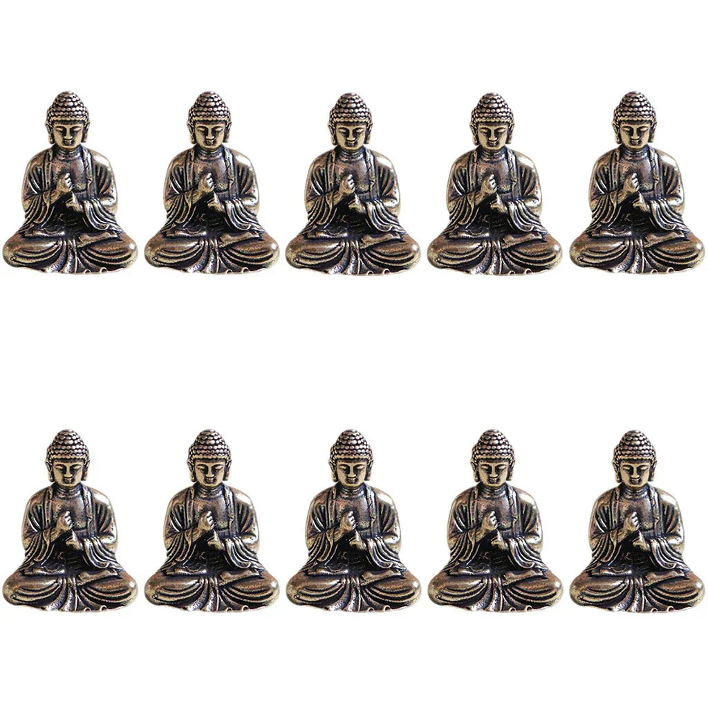 Avelena | 10 Stück Mini Messing sitzende Buddha Statue Figur für Reise Buddhismus Anbetung Zuhause Büro Schreibtisch Dekoration