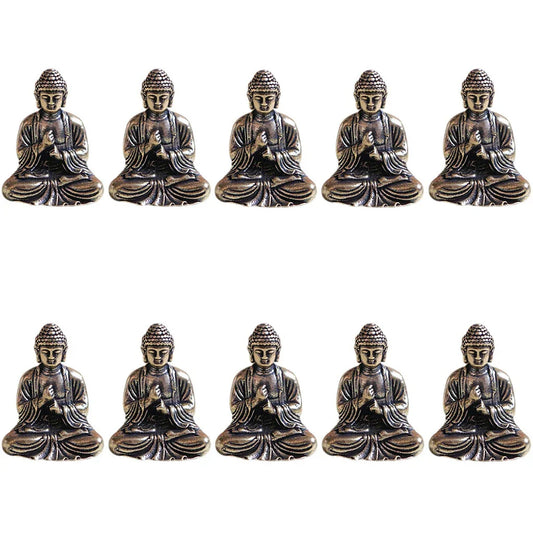 Avelena | 10 Stück Mini Messing sitzende Buddha Statue Figur für Reise Buddhismus Anbetung Zuhause Büro Schreibtisch Dekoration