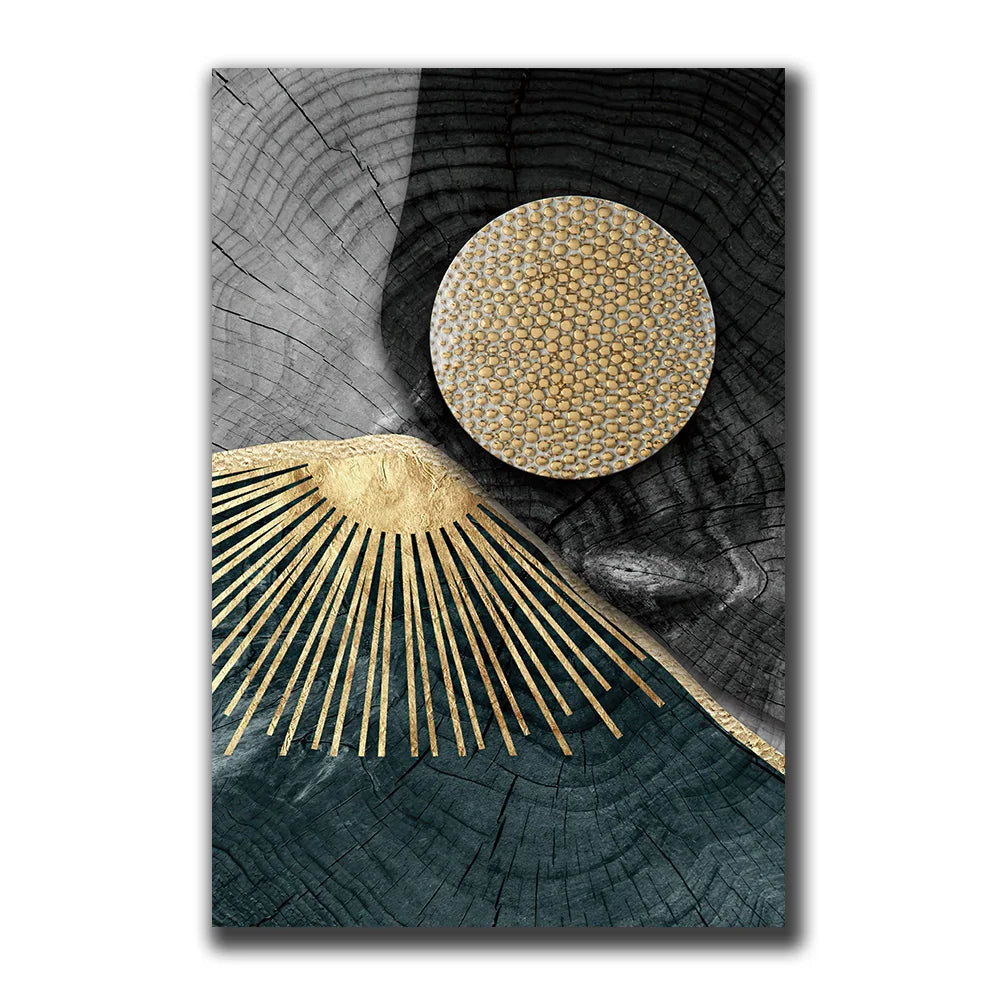 Avelena | Goldschwarz Drei Blumen Ringe Wandkunst Fine Art Leinwanddrucke Moderne Abstrakte Bilder für Urban Loft Luxuriöse Wohnzimmer Dekor