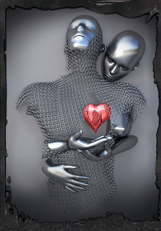 Avelena | Metallfigur Statues Stile Abstraktes Leinwandgemälde Paare Wandkunst Liebes-Skulptur Poster Druck Wohnkultur Wohnzimmer Geschenke