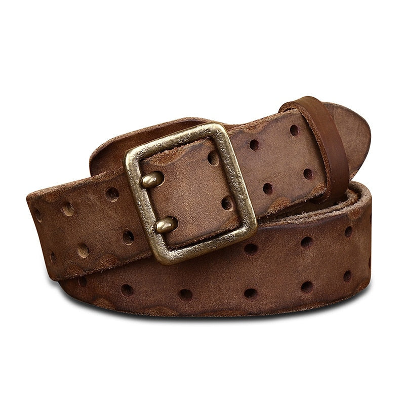 Avelena | Luxus Cowboy Leder Gürtel - Messing Schnalle