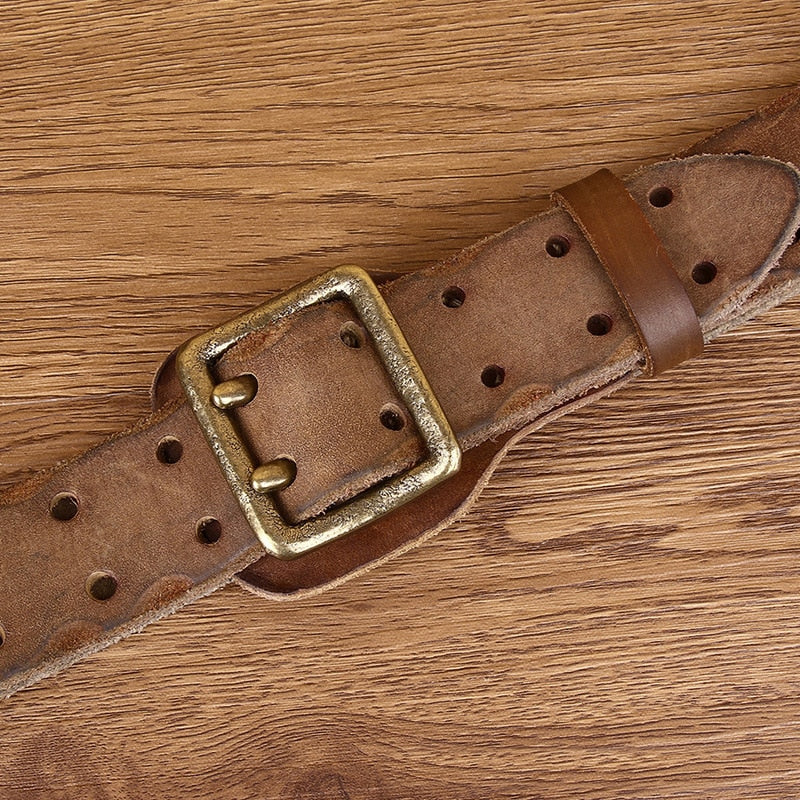 Avelena | Luxus Cowboy Leder Gürtel - Messing Schnalle