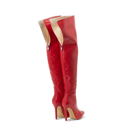 Rote Overknee-Stiefel aus Leder