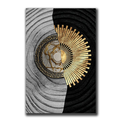 Avelena | Goldschwarz Drei Blumen Ringe Wandkunst Fine Art Leinwanddrucke Moderne Abstrakte Bilder für Urban Loft Luxuriöse Wohnzimmer Dekor