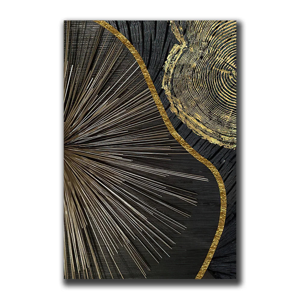 Avelena | Goldschwarz Drei Blumen Ringe Wandkunst Fine Art Leinwanddrucke Moderne Abstrakte Bilder für Urban Loft Luxuriöse Wohnzimmer Dekor