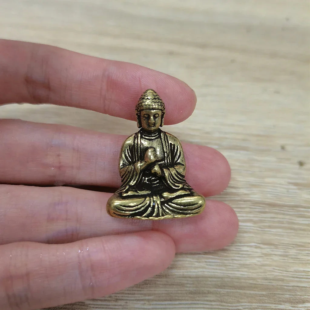 Avelena | 10 Stück Mini Messing sitzende Buddha Statue Figur für Reise Buddhismus Anbetung Zuhause Büro Schreibtisch Dekoration