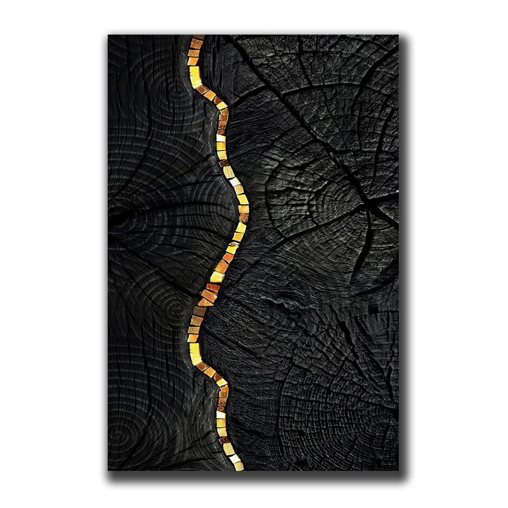 Avelena | Goldschwarz Drei Blumen Ringe Wandkunst Fine Art Leinwanddrucke Moderne Abstrakte Bilder für Urban Loft Luxuriöse Wohnzimmer Dekor