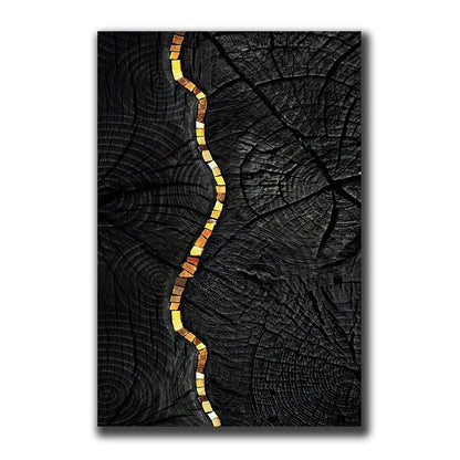 Avelena | Goldschwarz Drei Blumen Ringe Wandkunst Fine Art Leinwanddrucke Moderne Abstrakte Bilder für Urban Loft Luxuriöse Wohnzimmer Dekor
