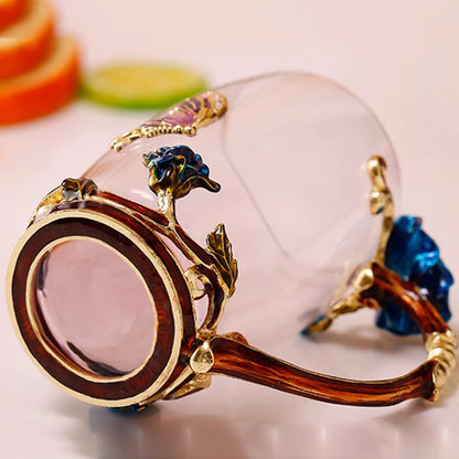 Avelena | Handgefertigte Emaille Kaffeetassen Rosen-Glas Teetasse mit Stahllöffel Luxus Einzigartige Geschenke für Hochzeit Valentinstag Geburtstagsgeschenke