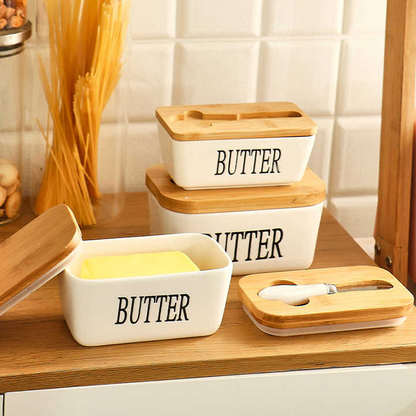 Avelena | Rechteckige Keramik-Butterdose Versiegelter Aufbewahrungsbehälter Westlicher Käsekrug Butterglas zur Aufbewahrung für Restaurant 15x8,5 cm