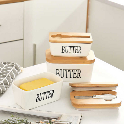 Avelena | Rechteckige Keramik-Butterdose Versiegelter Aufbewahrungsbehälter Westlicher Käsekrug Butterglas zur Aufbewahrung für Restaurant 15x8,5 cm