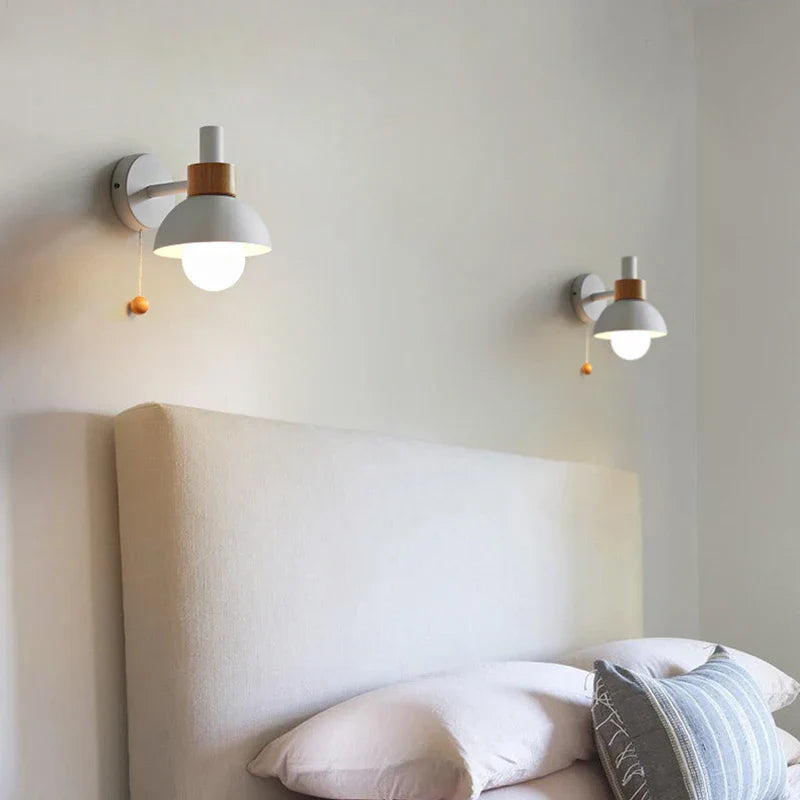 Avelena | Nachttisch LED Wandleuchte mit Schalter Nordic Modern E27 Holzwandleuchten Innenbeleuchtung Schlafzimmer Wohnzimmer Küche