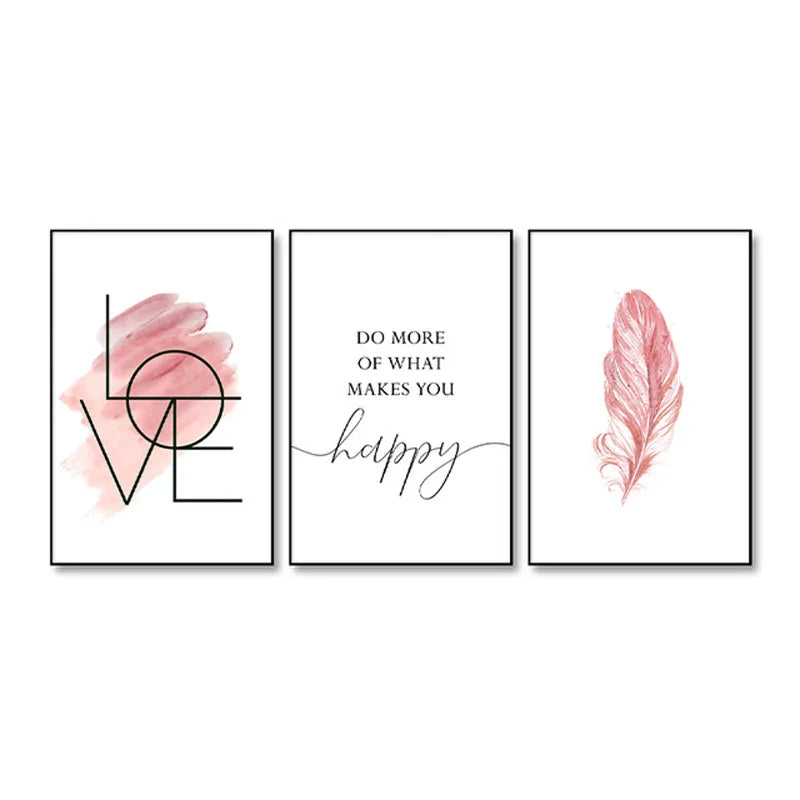 Avelena | Blush Pink Love Feather Wandkunst Feine Kunst Leinwanddruck Minimalistische Modebilder für Wohnzimmer Mädchen Schlafzimmer Mode Kunst Dekor