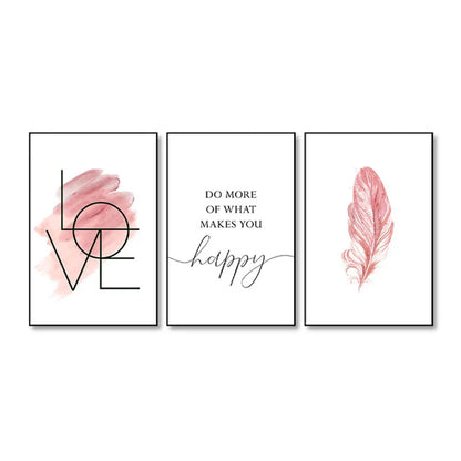 Avelena | Blush Pink Love Feather Wandkunst Feine Kunst Leinwanddruck Minimalistische Modebilder für Wohnzimmer Mädchen Schlafzimmer Mode Kunst Dekor