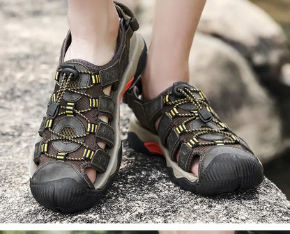 Avelena | Sommer Herren Outdoor Sandalen Strand Schuhe Echtes Leder Trekking Wandern