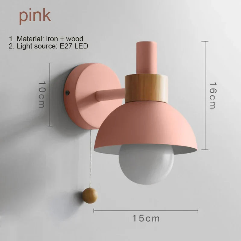 Avelena | Nachttisch LED Wandleuchte mit Schalter Nordic Modern E27 Holzwandleuchten Innenbeleuchtung Schlafzimmer Wohnzimmer Küche