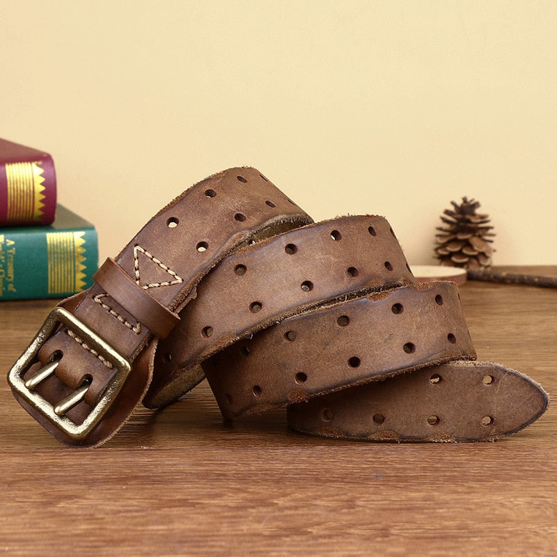 Avelena | Luxus Cowboy Leder Gürtel - Messing Schnalle