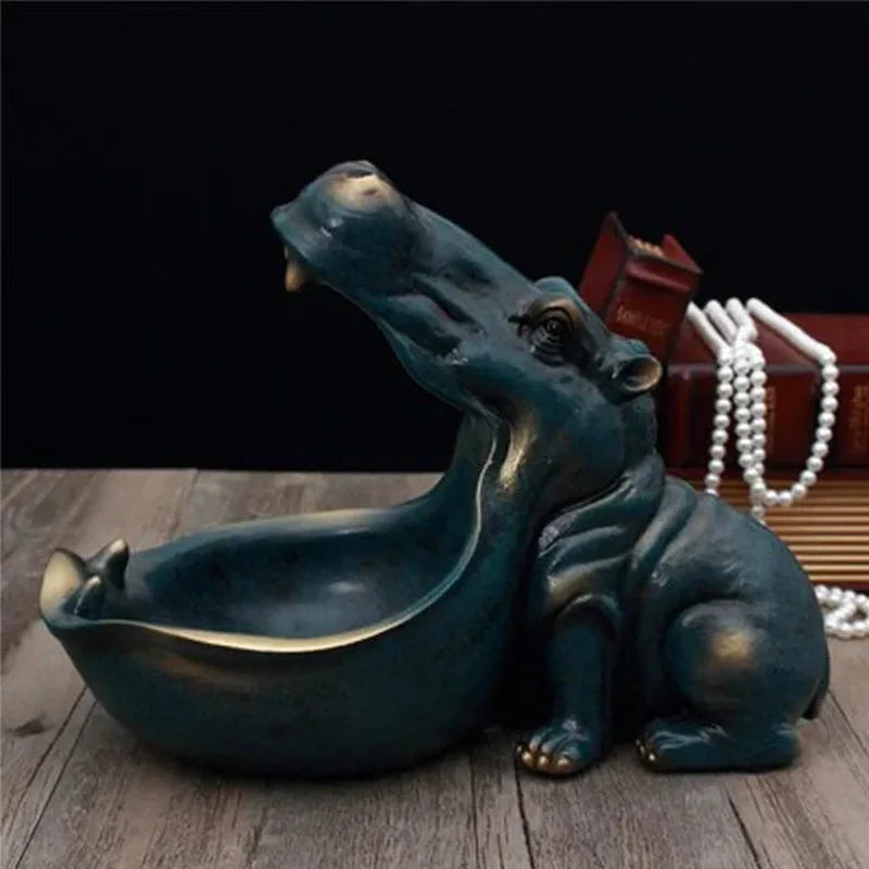 Avelena | Hippy Hippo Figur Desktop Aufbewahrungsbox Figurine Nilpferd Skulptur großer Mund Pelikan Tisch Schlüssel Bonbon Container Wohnkultur