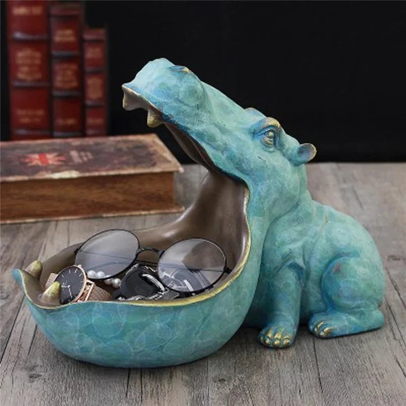 Avelena | Hippy Hippo Figur Desktop Aufbewahrungsbox Figurine Nilpferd Skulptur großer Mund Pelikan Tisch Schlüssel Bonbon Container Wohnkultur