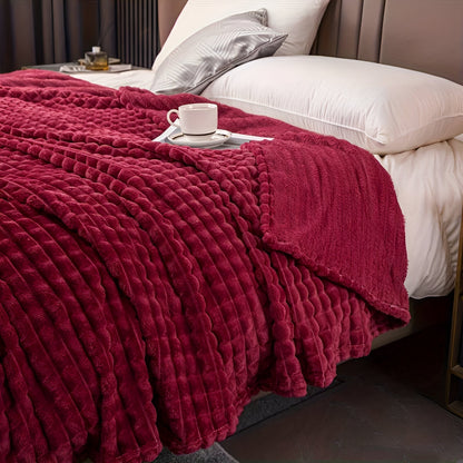 Avelena | EliteWave Plaid - Ultrafluffy strukturierte korallfarbene Fleece-Decke