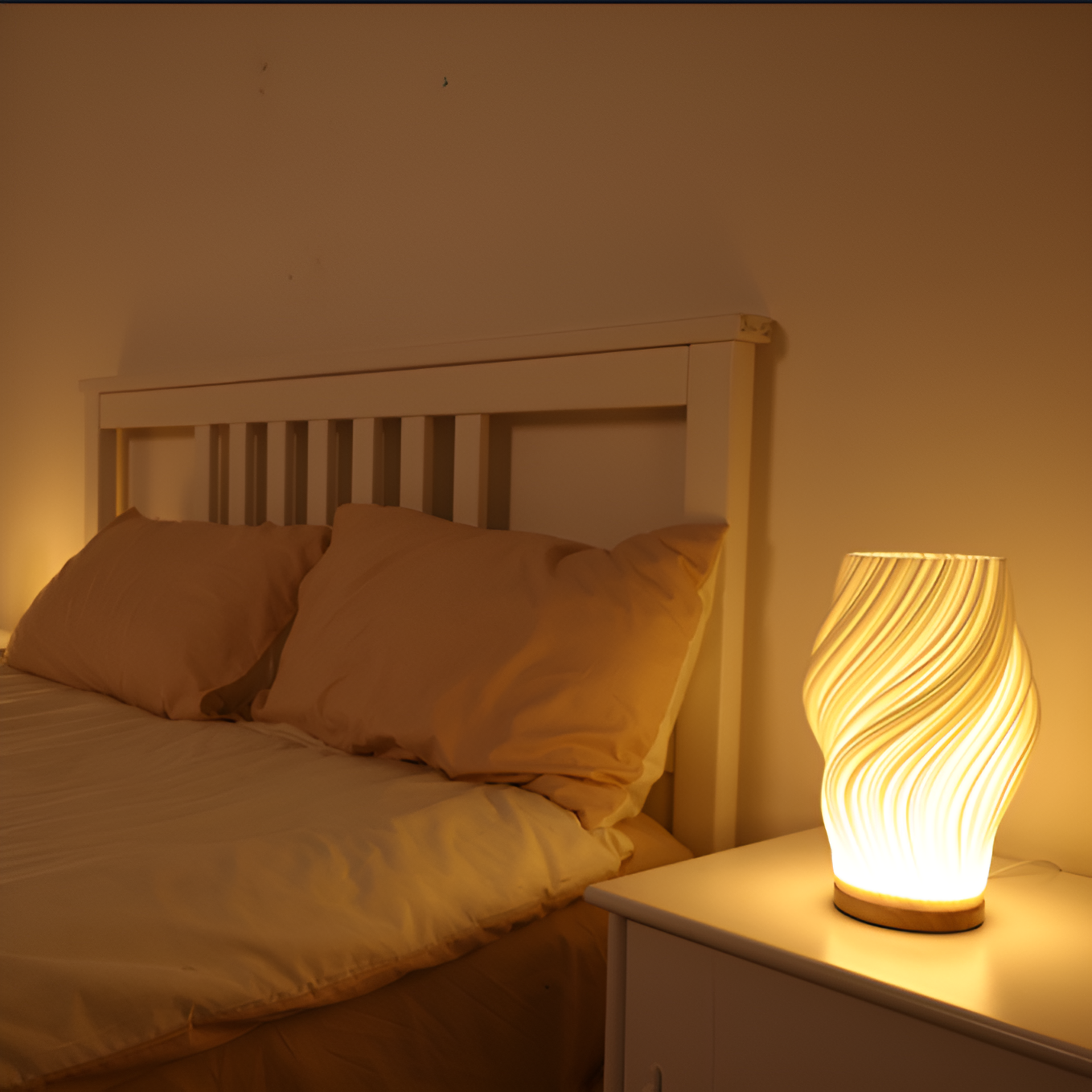 Avelena | DreamWave - Moderne cremefarbene 3D-Wellenlampe mit elegantem Metallsockel