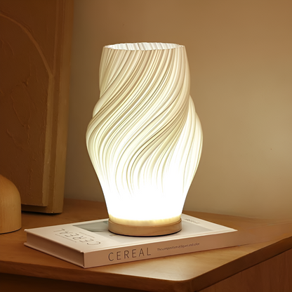 Avelena | DreamWave - Moderne cremefarbene 3D-Wellenlampe mit elegantem Metallsockel
