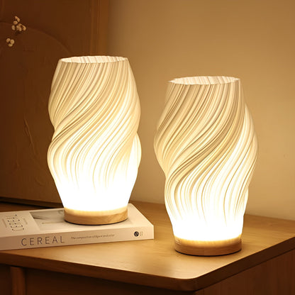 Avelena | DreamWave - Moderne cremefarbene 3D-Wellenlampe mit elegantem Metallsockel