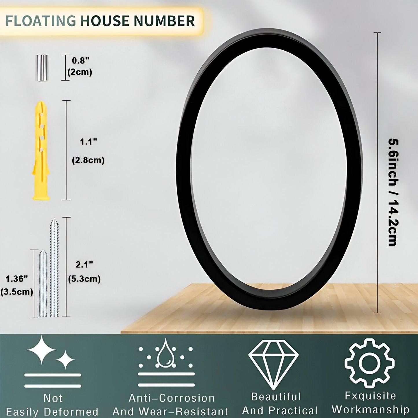 Avelena | Schwarz Ganz Hausnummer  -  Hausnummer Modern  -  Hausnummer Schild