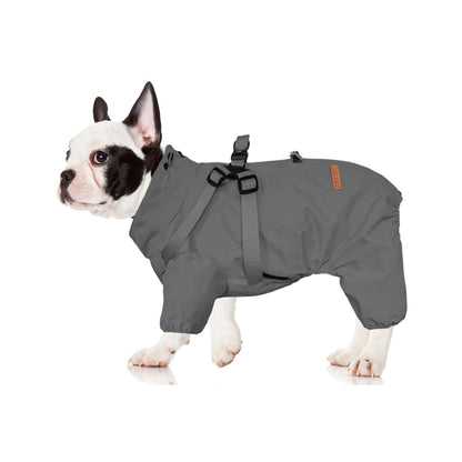 Avelena | Hydrohug Frenchie Regenmantel Mit Integriertem Geschirr Wasserdicht Reflektierend All-In-One Hundejacke