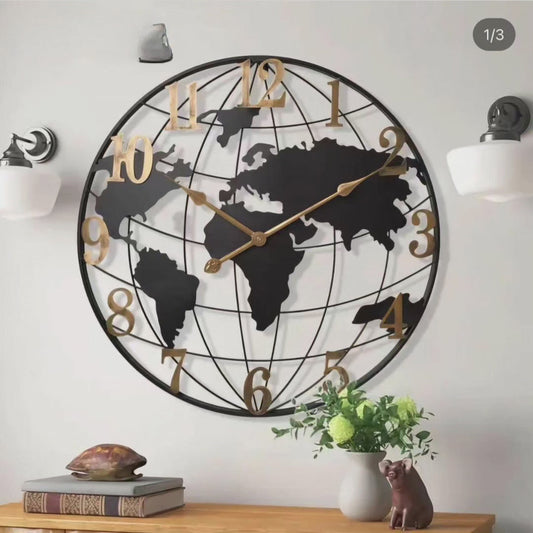 Avelena | 60cm Große Weltkarte Wanduhr – Modernes dekoratives Zeitmessgerät für das Wohnzimmer