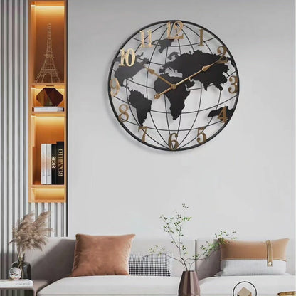Avelena | 60cm Große Weltkarte Wanduhr – Modernes dekoratives Zeitmessgerät für das Wohnzimmer
