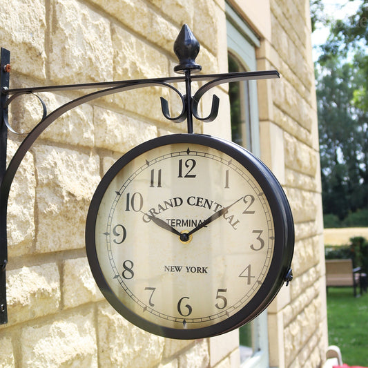 Avelena | Black  Double Sided Railway Outdoor Clock