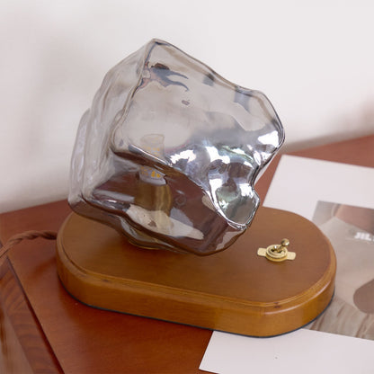 Avelena | RusticLume – Amber Glas und Holz Tischlampe
