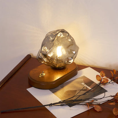 Avelena | RusticLume – Amber Glas und Holz Tischlampe