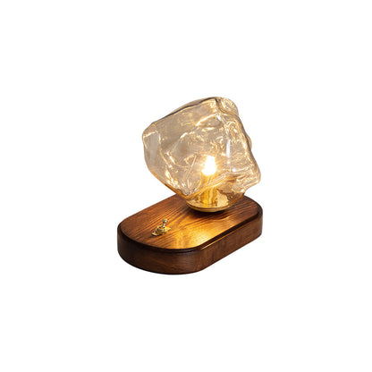 Avelena | RusticLume – Amber Glas und Holz Tischlampe