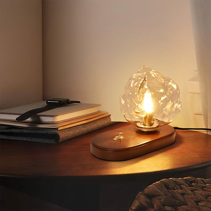 Avelena | RusticLume – Amber Glas und Holz Tischlampe