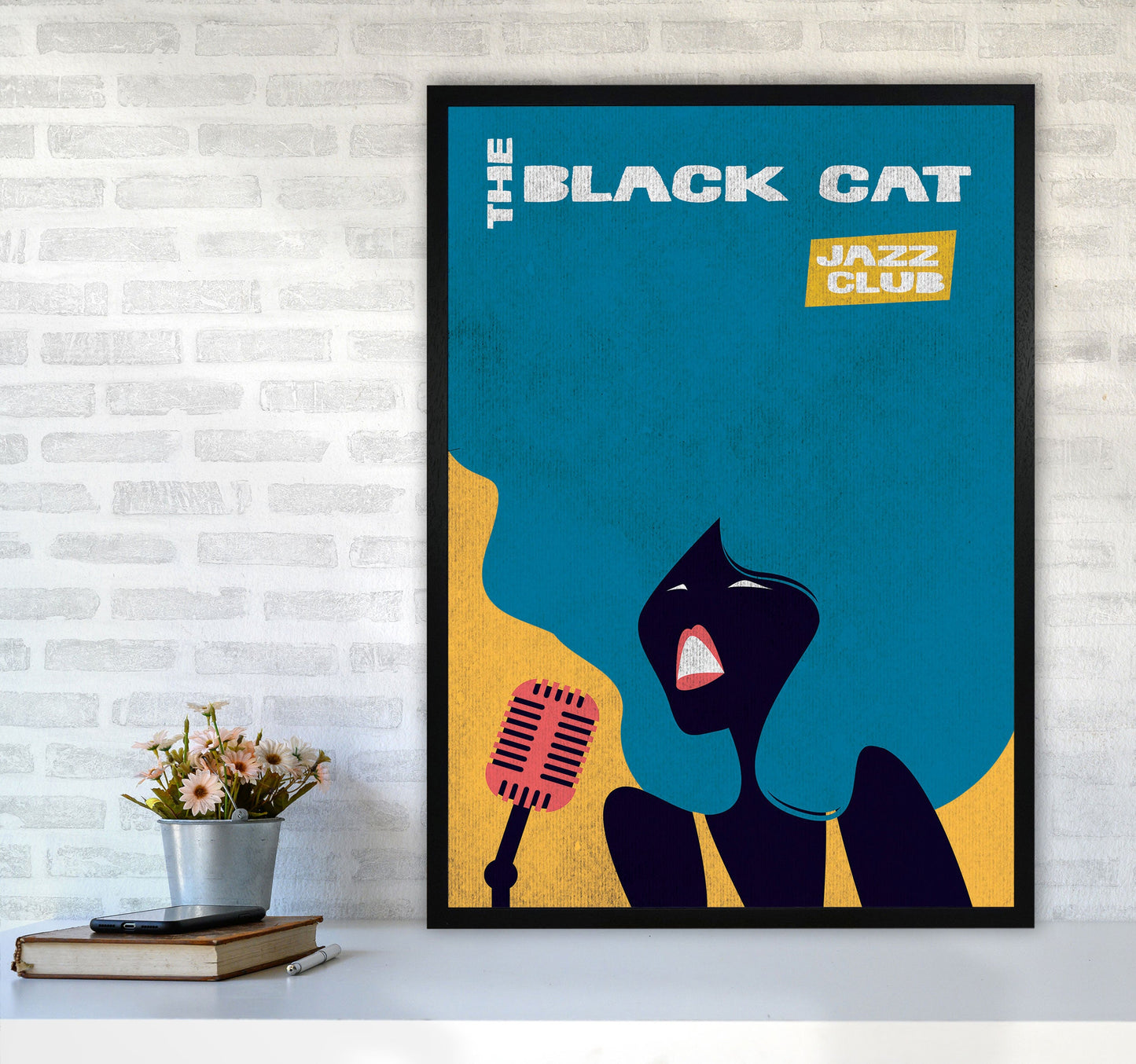 Avelena | Schwarze Katze Jazz Kunstdruck von Jason Stanley