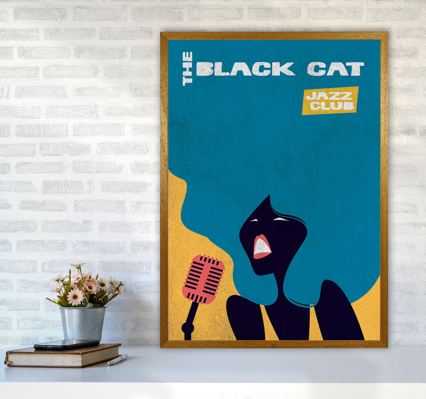 Avelena | Schwarze Katze Jazz Kunstdruck von Jason Stanley