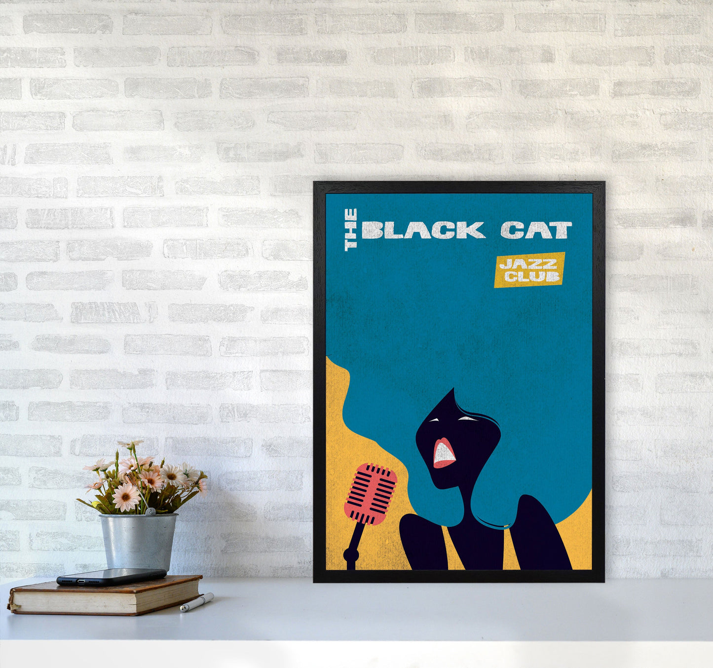 Avelena | Schwarze Katze Jazz Kunstdruck von Jason Stanley
