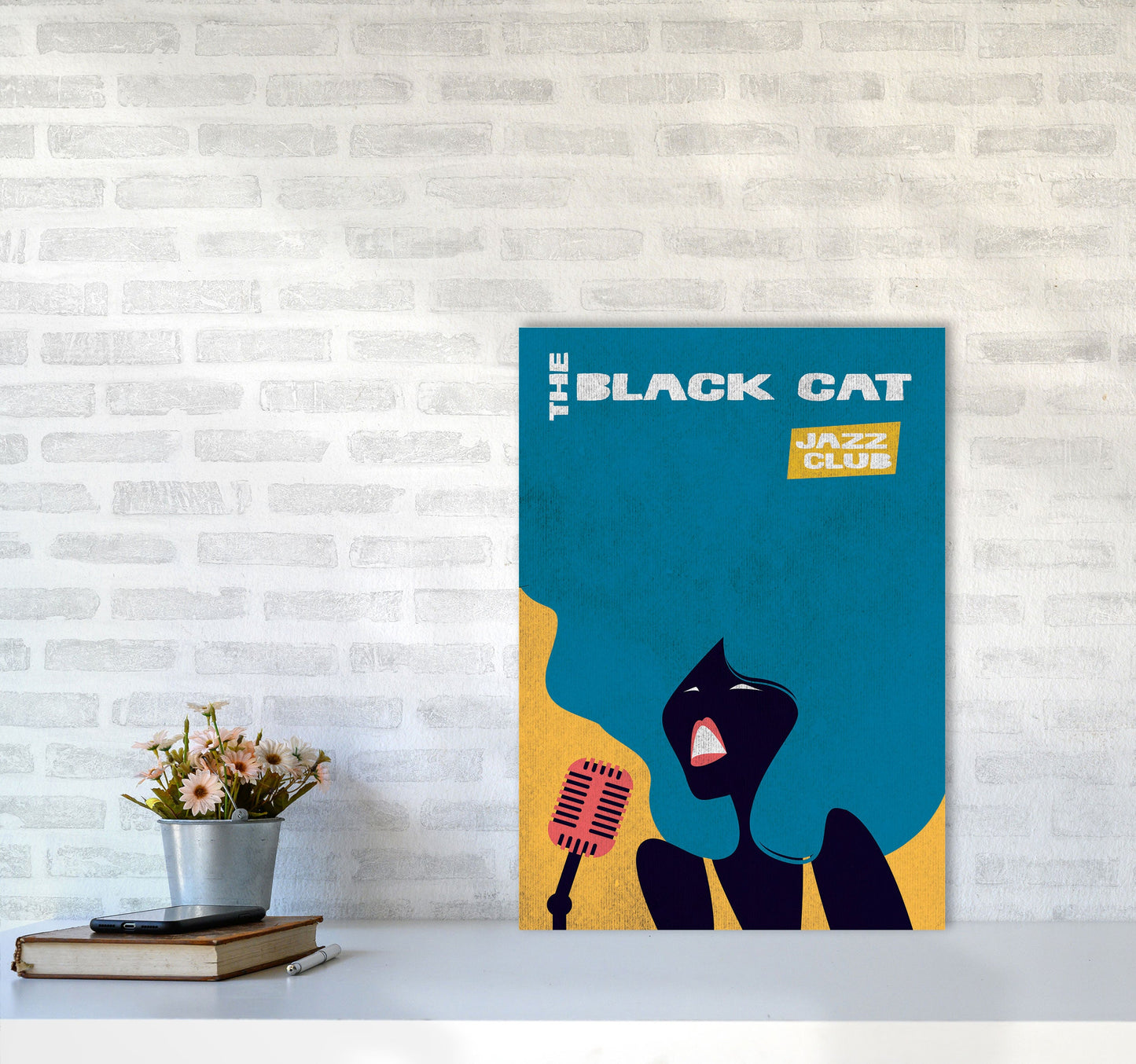 Avelena | Schwarze Katze Jazz Kunstdruck von Jason Stanley