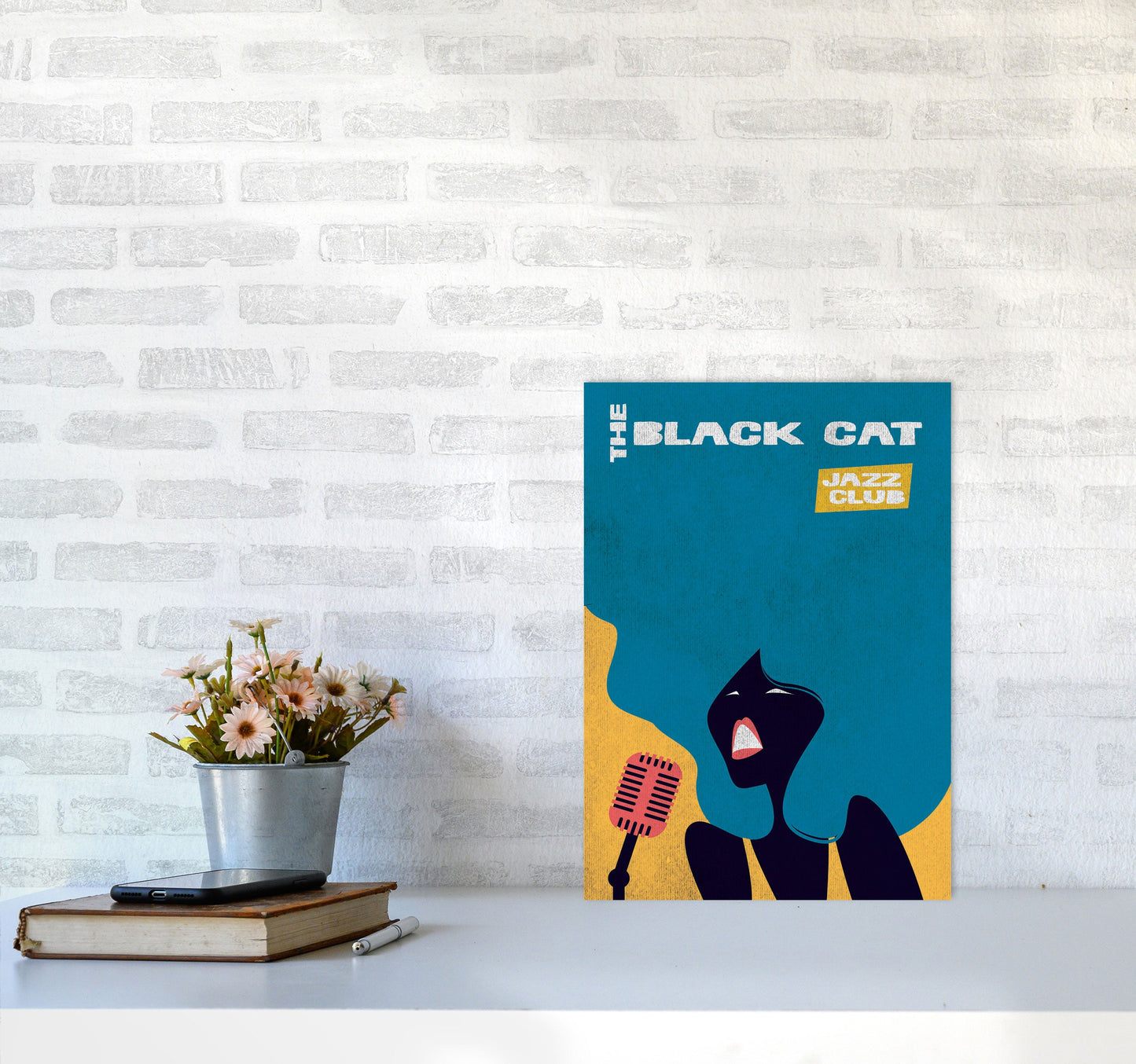 Avelena | Schwarze Katze Jazz Kunstdruck von Jason Stanley