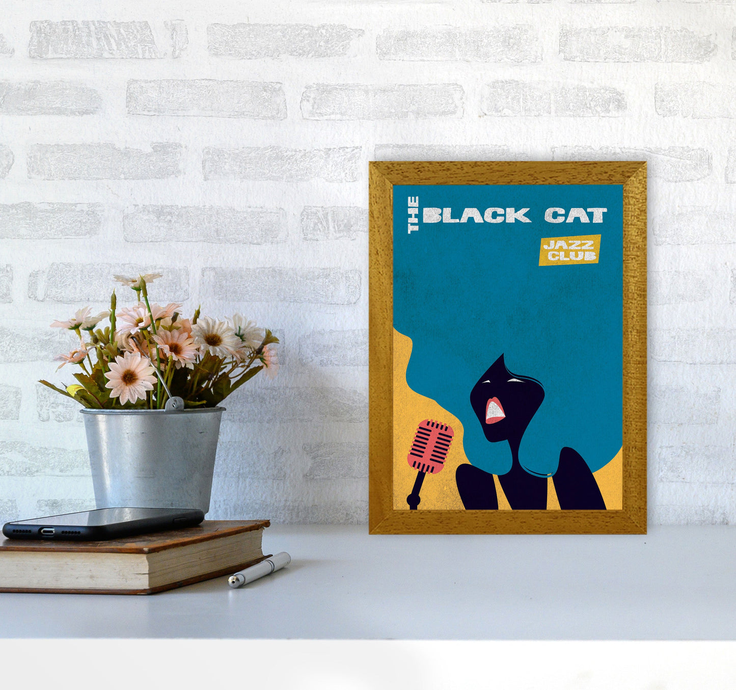 Avelena | Schwarze Katze Jazz Kunstdruck von Jason Stanley