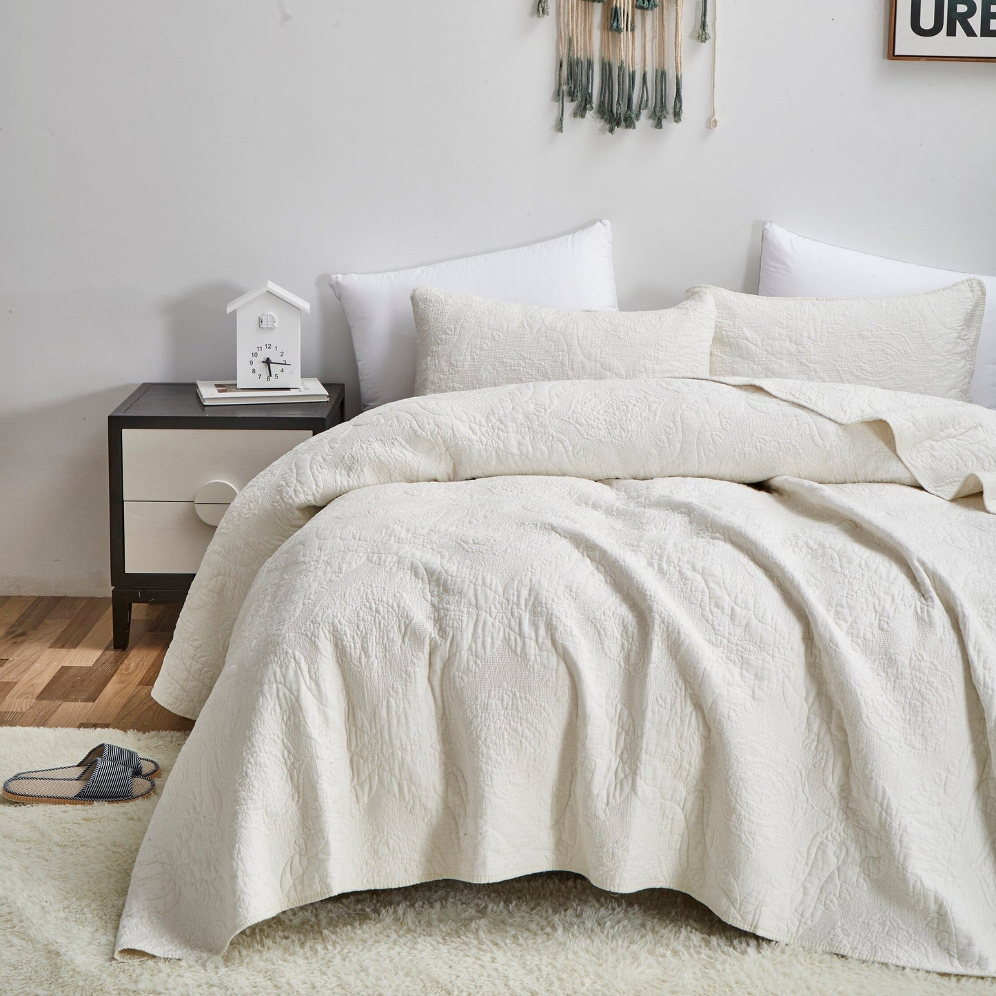 Avelena | Vanillecreme Elfenbein Paisley Damast Stepp-Matelassé Baumwoll Bettwäsche Set