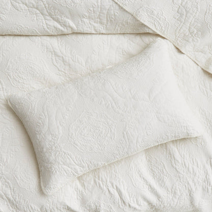 Avelena | Vanillecreme Elfenbein Paisley Damast Stepp-Matelassé Baumwoll Bettwäsche Set
